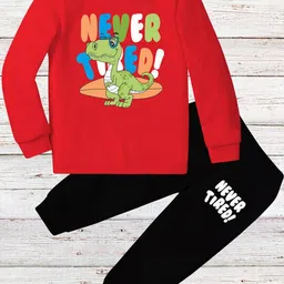 TRIANGLETEES Boys Printed Red T-shirt with Trousers-image-69