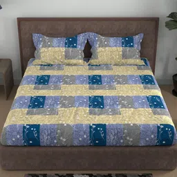 BELLA CASA Blue Abstract Printed Cotton 180 TC Queen Bedsheet Set 2.43 m X 2.23 m-45