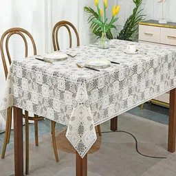 LooMantha White & Brown Ethnic Motifs Printed Cotton 6-Seater Rectangle Table Cover-14
