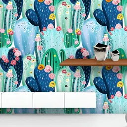 ArtzFolio Printed UV-Resistant Anti-Bacterial Pastel Vintage Cactuses Peel & Stick Wallpaper-image-5