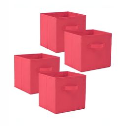 Aura Pink Set of 4 Regular Square Foldable & Multipurpose Wardrobe Storage Box Organizer-58