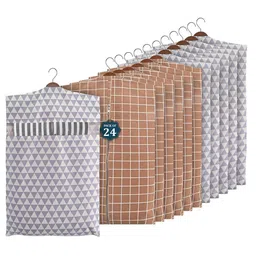 Kuber Industries Brown & Grey Set Of 24 Printed Cotton Hanging Clothes Packing Organisers-25