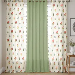 URBAN SPACE Green & White Set of 3 Floral Window Curtain-image-4