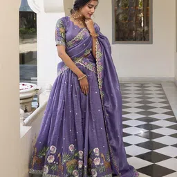 LOOKNBOOK ART Embroidered Sequinned Ready to Wear Lehenga & Unstitched Blouse With Dupatta-picture-30