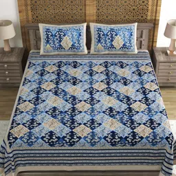 Myntra Elegant Homes Blue Printed Cotton 144 TC King Bedsheet Set 2.18 m x 2.64 m-image-68