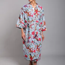 Exotic India Cotton Robe With Printed Tree Branch & Front Pockets Robe-picture-16