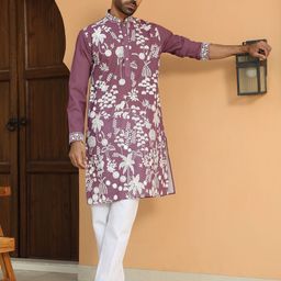 KRAFT INDIA LUXE Floral Embroidered Thread Work Mandarin Collor Georgette Straight Kurta-48