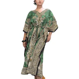 Exotic India Women Long Printed Kaftan with Dori at Waist-picture-8