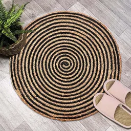 Kuber Industries Black & Brown 2 Pieces Jute Round Doormats-51