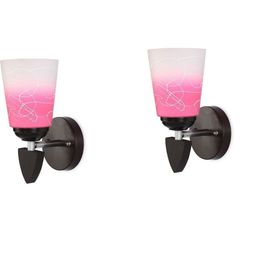 1ST TIME Pack Of 2 Pink & White Glass Traditional Cylinder Shaped Wall Lamps-picture-41