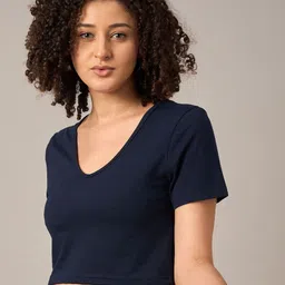 R.Code by The Roadster Life Co. Short Sleeves Scoop Neck Cotton Crop T-shirt-image-87