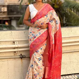 all about you Floral Zari Silk Blend Tussar Saree-image-73