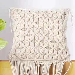 Decazone Cream-Coloured Geometric Textured Cotton Square Cushion Covers-0