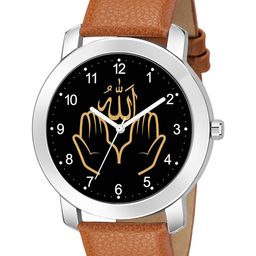CSAMON Men Dial & Leather Straps Analogue Watch GR01SLV Islamic NUM03 Beige L-80