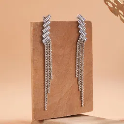 KPOP Silver-Plated Rhinestone Studded Contemporary Drop Earrings-image-2
