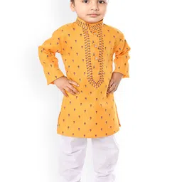 NFC CREATION Boys Floral Printed Regular Thread Work Kurta with Pyjamas-0