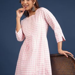 Taavi Floral Hand Block Print Pure Cotton Round Neck A-Line Kurta With Trousers-picture-41