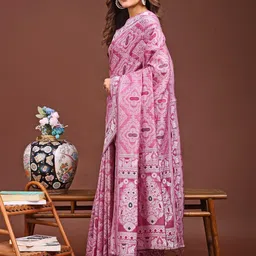 KALINI Pink Linen Blend Printed Sarees-image-51