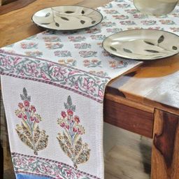 Feels Like Home Mehka Aangan White & Blue Printed Aangan Table Runner-38