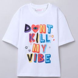 taffykids Girls Typography Printed Round Neck Cotton Oversized T-shirt-image-58