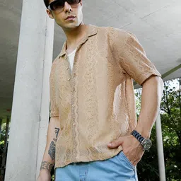 Campus Sutra Swirl Open-Knit Self Design Comfort Regular Fit Casual Shirt-picture-10