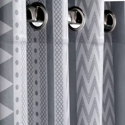 Saral Home Beige & Grey Set of 2 Geometric Room Darkening Window Curtain-5