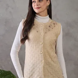 CLAPTON Women Floral Embroidered Woollen Sweater Vest with Embroidered Detail-picture-23