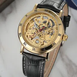 FORSINING Men Skeleton Dial & Leather Straps Analogue Watch FSG8158M3G1-5