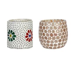 Somil Vibrant Multicolor Glass Candle Holder Add A Touch Of Magic To Diwali, Parties & Candlelight Dinners, Size-7 X 7 X 7 Cm , 8.5 X 8.5 X 9 Cm Pack OF 2-picture-44