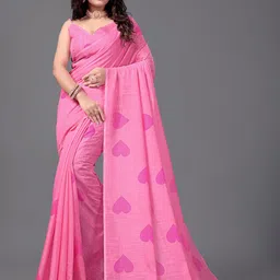 GRIOPY Hearts Printed Pure Linen Saree-picture-5