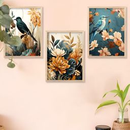 Kotart Brown & Grey 3 Pieces Floral And Botanical Wooden Wall Arts-picture-24