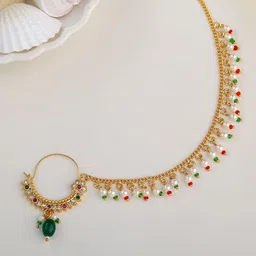 Estele Gold-Plated Artificial Beaded Chained Nosepin-image-74