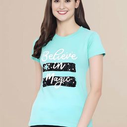 Mast & Harbour Women Typography 3 Printed Applique T-shirt-image-76