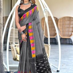 Suha Black Pure Cotton Printed Block Print Sarees-picture-14