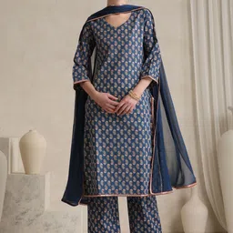 Khushal K Floral Printed V-Neck Pure Cotton Kurta With Palazzos And Dupatta-11