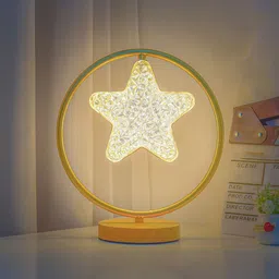 The Better Home Brown Wooden Acrylic Shade Star Shaped Dimmable Table Lamp-35
