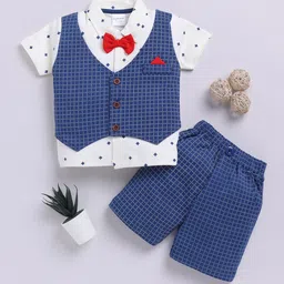 Moms Love Infant Boys Checked Pure Cotton Clothing Set-image-46