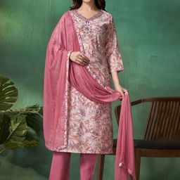 DIVASTRI Women Embroidered Regular Beads and Stones Pure Cotton Kurta with Trousers & With Dupatta-picture-39