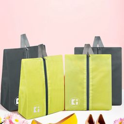 Kuber Industries Yellow & Grey 4 Pieces Regular Travel Shoes Organisers-53