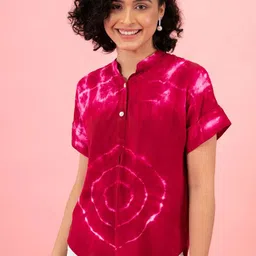 Maaesa Women Dyed Mandarin Collar Top-image-109