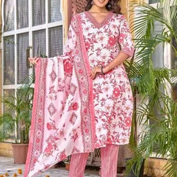 Anouk Floral Printed Pure Cotton Kurta With Trousers & Dupatta-picture-45