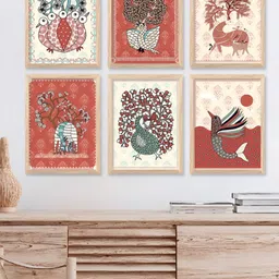 Kotart Brown & Cream-Coloured 6 Pieces Wooden Wall Arts-23