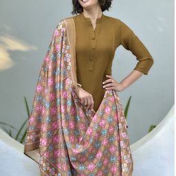 MISS CLOTHING Mandarin Collar Straight Kurta With Trousers & Dupatta-image-25