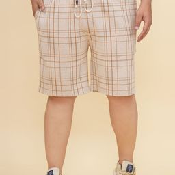 John Pride Plus Size Men Checked Mid-Rise Cotton Shorts-25