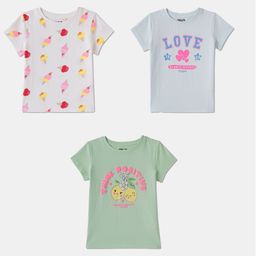 R&B Girls Pack of 3 Conversational Printed Round Neck Cotton T-shirts-image-36