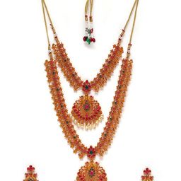 Stefan Gold-Plated Stones Studded & Beaded Jewellery Set-image-75