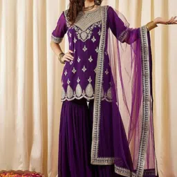 Navlik Women Ethnic Motifs Embroidered Thread Work Kurti with Sharara & With Dupatta-picture-10