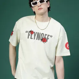 FLYNOFF Men Printed Drop-Shoulder Sleeves Applique T-shirt-image-2