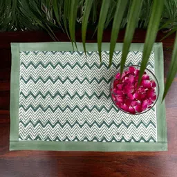 Baarno 4-Pcs Green & White Printed Pure Cotton Rectangle Shape Table Placemats-picture-4