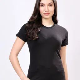 Louis Bayrad Women Bio Finish Solid Round Neck Cotton T-shirt-image-70